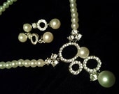 wedding bridal  jewelry pearl rhinestone crystal necklace bracelet earring set lot