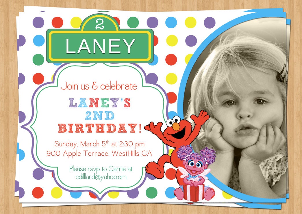 Rainbow Sesame Street Birthday Invitation,  Elmo and Abby Cadabby