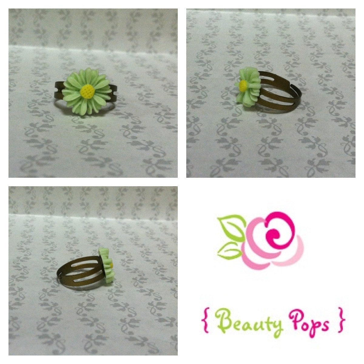 Mini Mint Green Daisy Ring