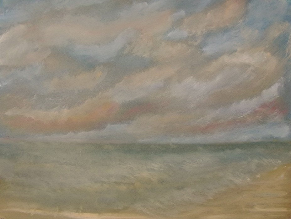 Abstract Impressionism Oil Painting Sketch Large Traditional Seascape Coastal Nautical Sand Dunes Clouds