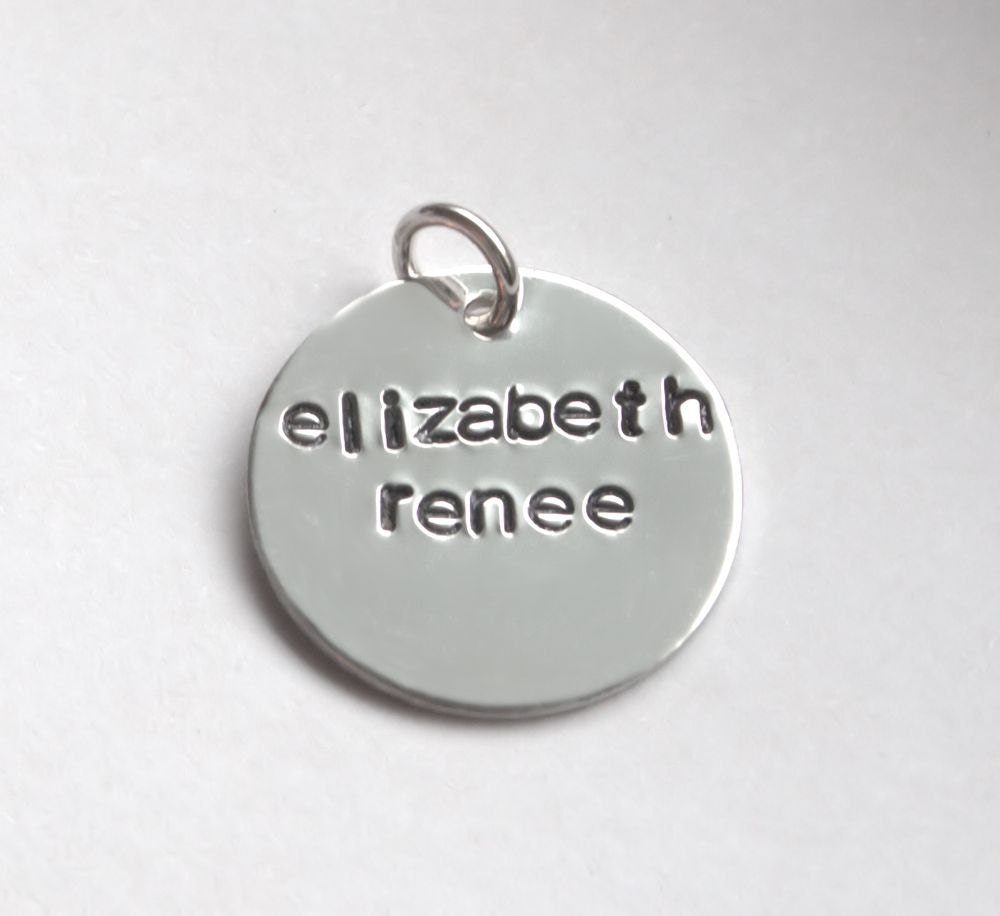 Personalized Charm, Hand Stamped Charm, Large Round Sterling Silver, Add On to Necklaces or Bracelets, Mommy Jewelry, Gift for Her