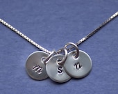 Personalized Necklace, Hand Stamped Necklace, TINY Initials, 3 Initials, Sterling Silver, Mother's Jewelry, Mommy Necklace, Gift for Her