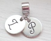 Double Initial Monogram Hand Stamped Personalized European Charm Sterling Silver Fits All Brands Bracelets