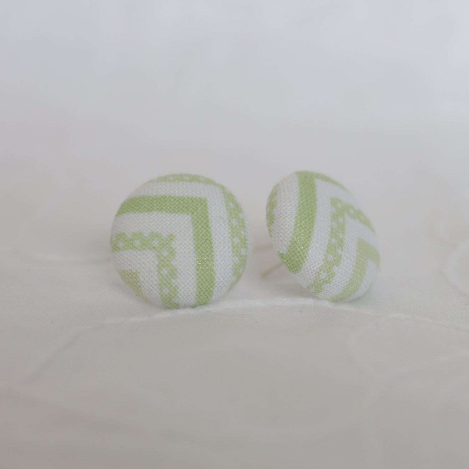 Celery Chevron fabric covered button earrings