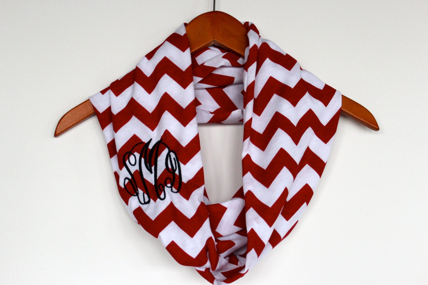 Monogrammed Chevron Scarf in Soft Jersey  - Red and White - Bridesmaid Gift