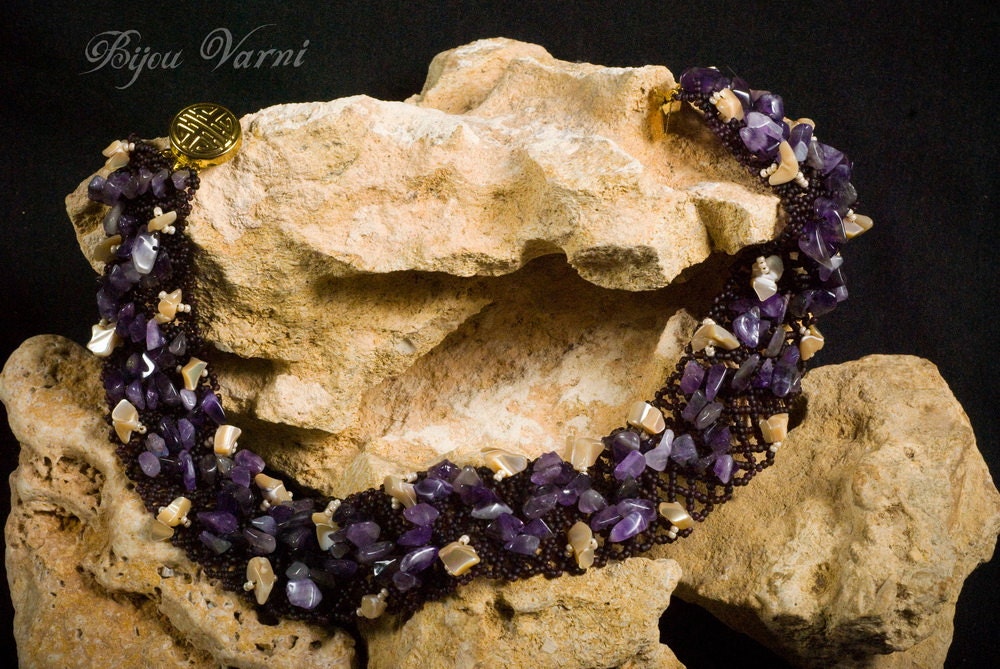 Beadwork necklace Jewelry set Amethyst treasure