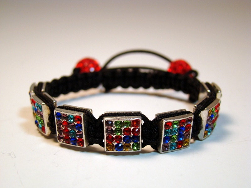 Square Swarovski Crystal Pave Disco Bead Macrame Bracelet, Shamballa Bracelet, Adjustable Bracelet, Friendship Bracelet,Jewelry for Her