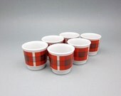 Retro porcelain egg cups (set of 6) with a tartan decor by Winterling