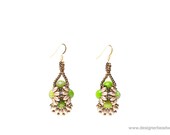 Green gemstone earrings with golden twin beads
