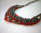 Gray & Red Beaded Necklace