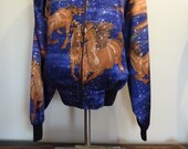 SALE unique circa 1990s satin galaxy space scene with horses bomber jacket unisex  size small medium large