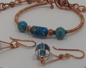 Necklace, Bangle and Earring Jewelry Set in Copper and Cane Glass