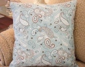 Paisley Pillow Covers, 18 inch, blue, beige, brown, tan, cream
