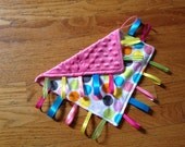 Cotton Flannel and Pink Minky Dot Soft Ribbon Tag Blankie Summer Polka Dot