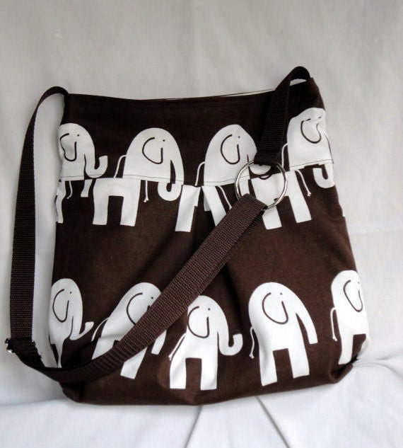 Pleated Hand Bag, Purse, or Diaper bag.  Elephant print with adjustable strap
