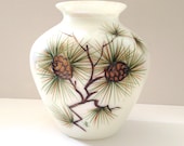 Vintage hand painted pine cone signed globe vase