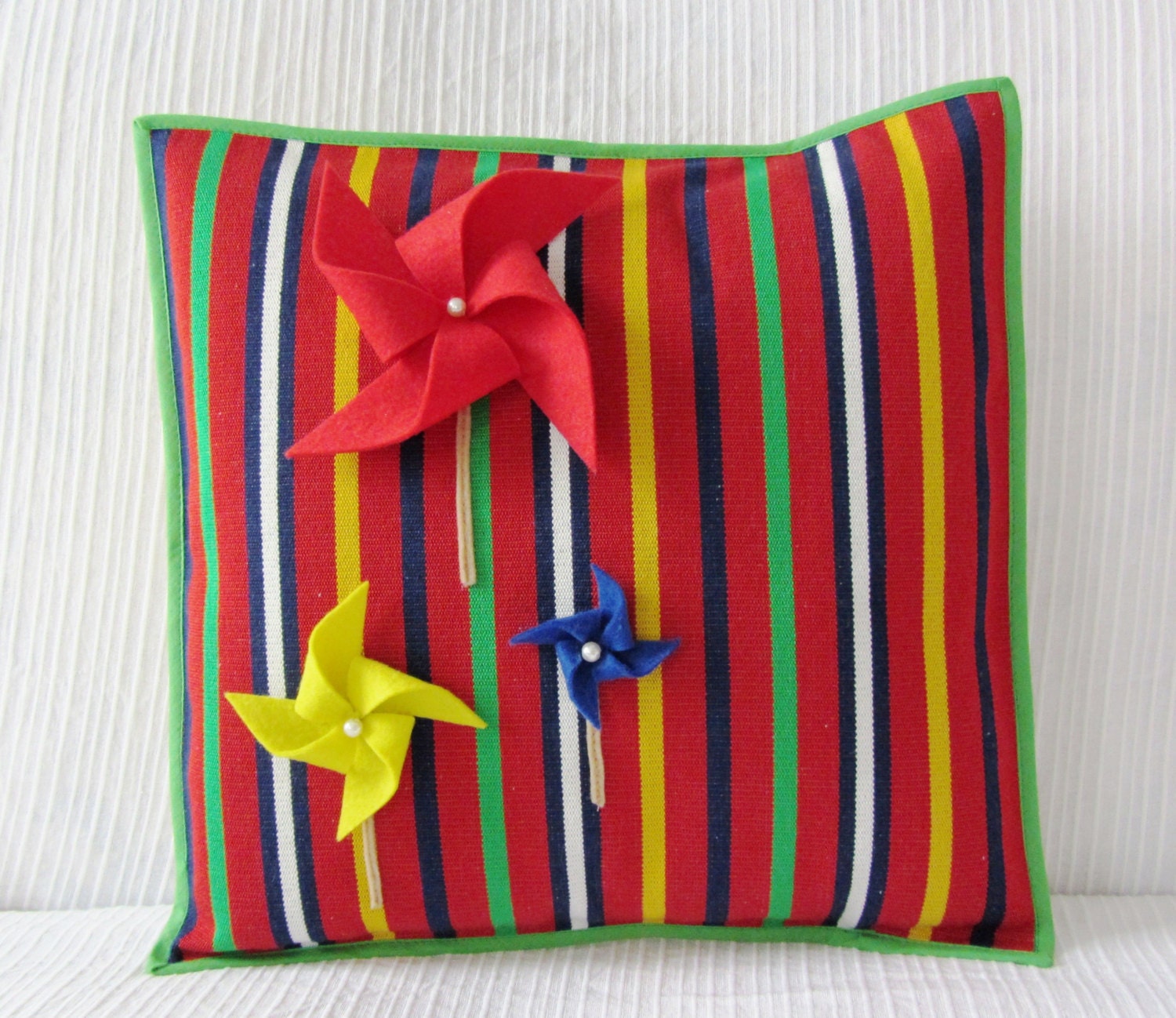 Children Cushion - Kids Room Decor Cushion Cover - Kids Pillowcase - Throw Pillow Cover - Pinwheels Handmade Cushion -  "Os Cataventos"