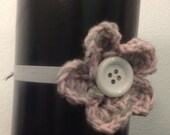 Infant Elastic Pink and Grey Knit Flower Headband with Button Accessory