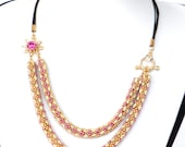 FREE SHIPPING necklace jewelry gold metal pink Beaded Twin Seed Beads swarovski necklace new design necklace, beadwork, handmade