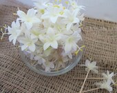 White flower cocktail sticks, food sticks, cupcake toppers, party sticks, set of 50