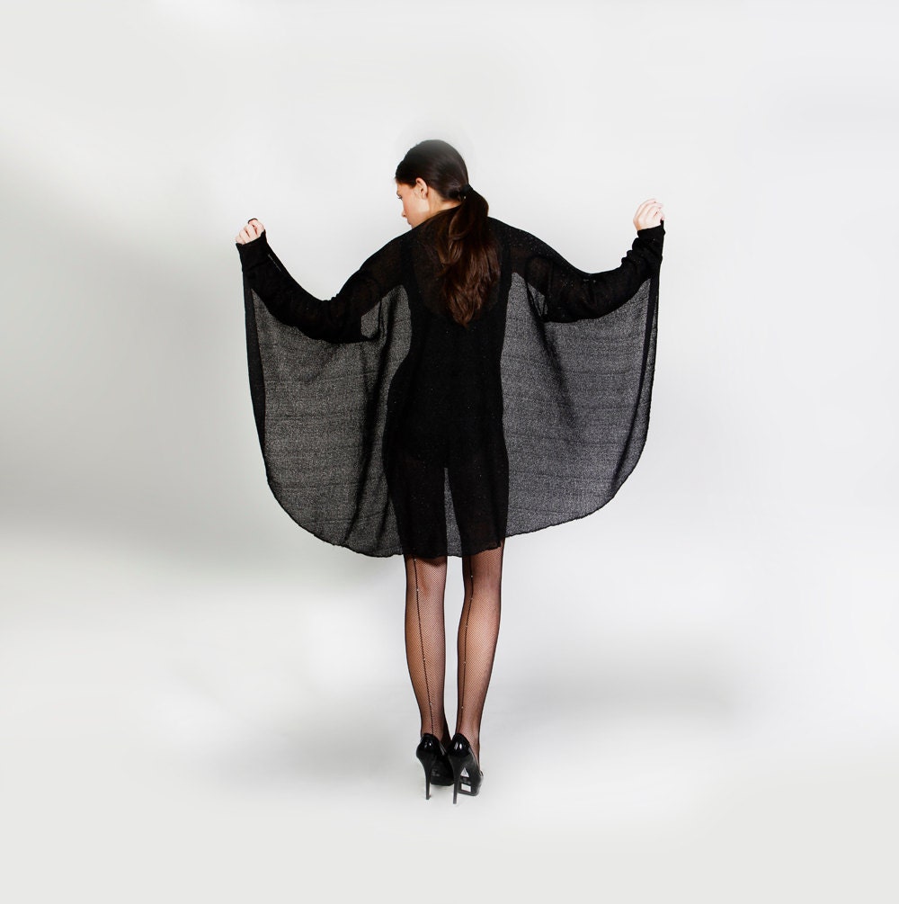 Black Women Cardigan, Knit Shawl