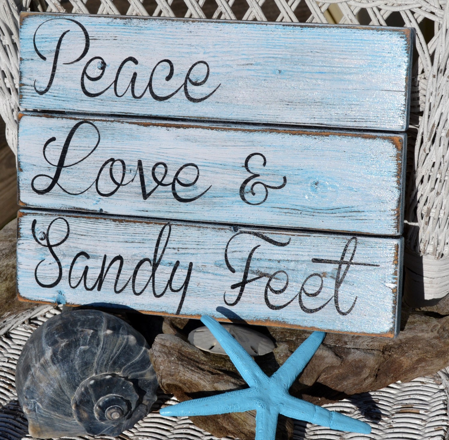 Perfect Beach Decor, Handpainted No Vinyl, Coastal Beach Art Quote, Wood Sign, Hand Painted, Reclaimed Wood, Peace, Love & Sandy Feet