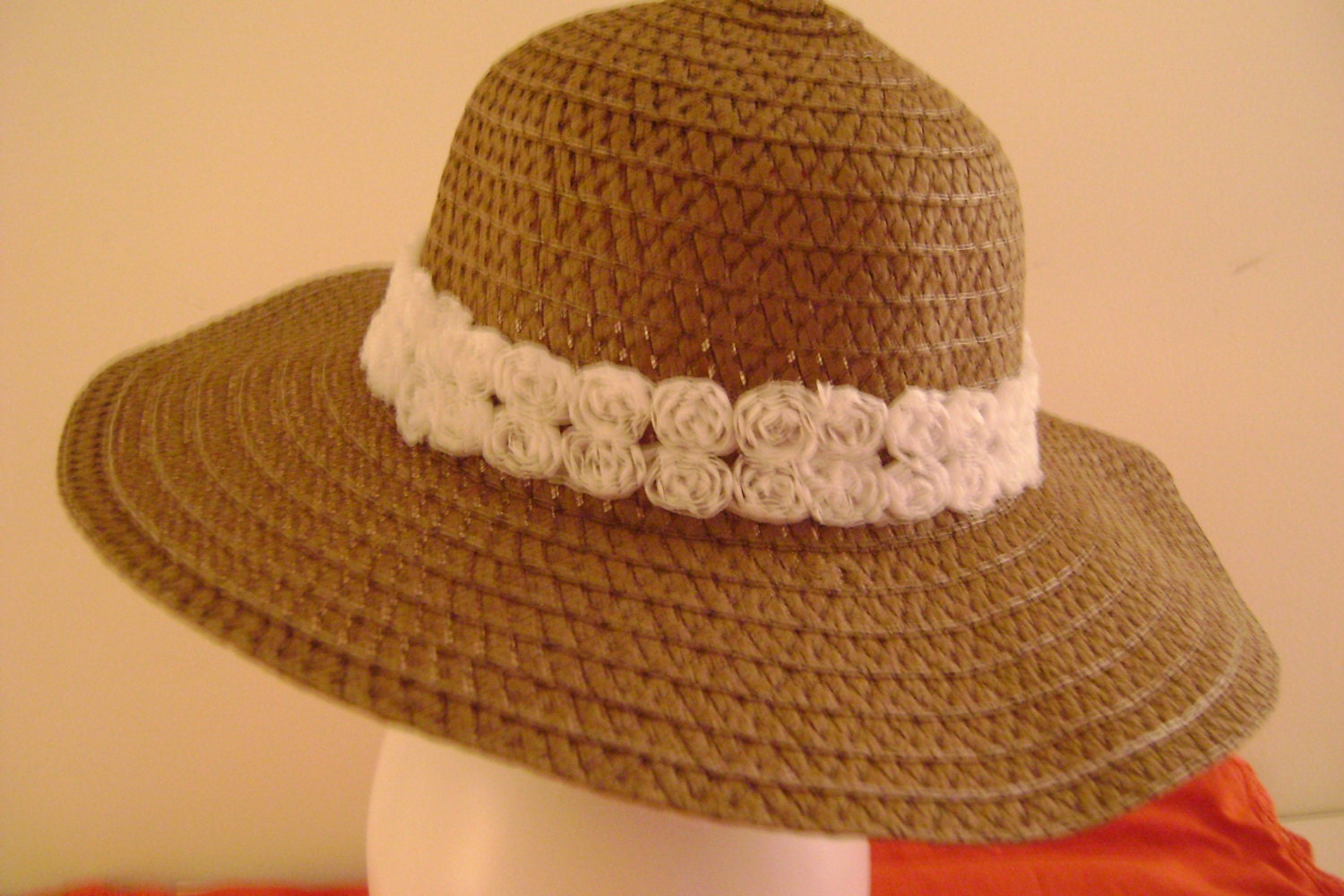 Floppy hat, Upcycled Hat, Brown Hat , Beach cover, decorative rose lace, Protection hat