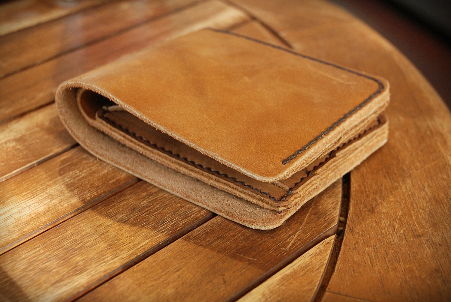 Handmade, hand-cut, hand stitched brown nubuck leather wallet, leather billfold, men wallet