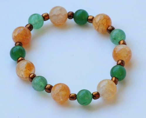 STONETRIBE - Handmade Fire Agate, Lucky Aventurine & Glass Natural Metaphysical Boho Zen Tribal Stretch bracelet