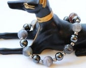 STONETRIBE - Handmade Botswana Agate, Magnetic Hematite & Glass Natural Metaphysical Boho Zen Tribal Stretch bracelet