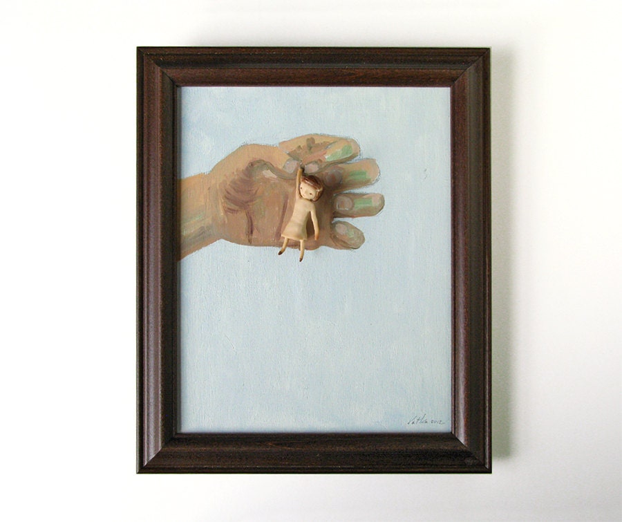 3D Art Wall Decor, Clay Girl on Oil Painting of Hand