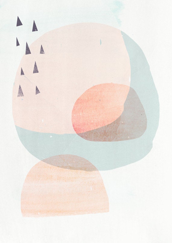 A3 Abstract Organic Shapes Art Print CIRCLES 2- Light Peach version