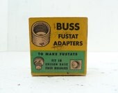 Antique Yellow Buss Fuse and Fustats Adapters with box, for Art Supply or Unique Collection