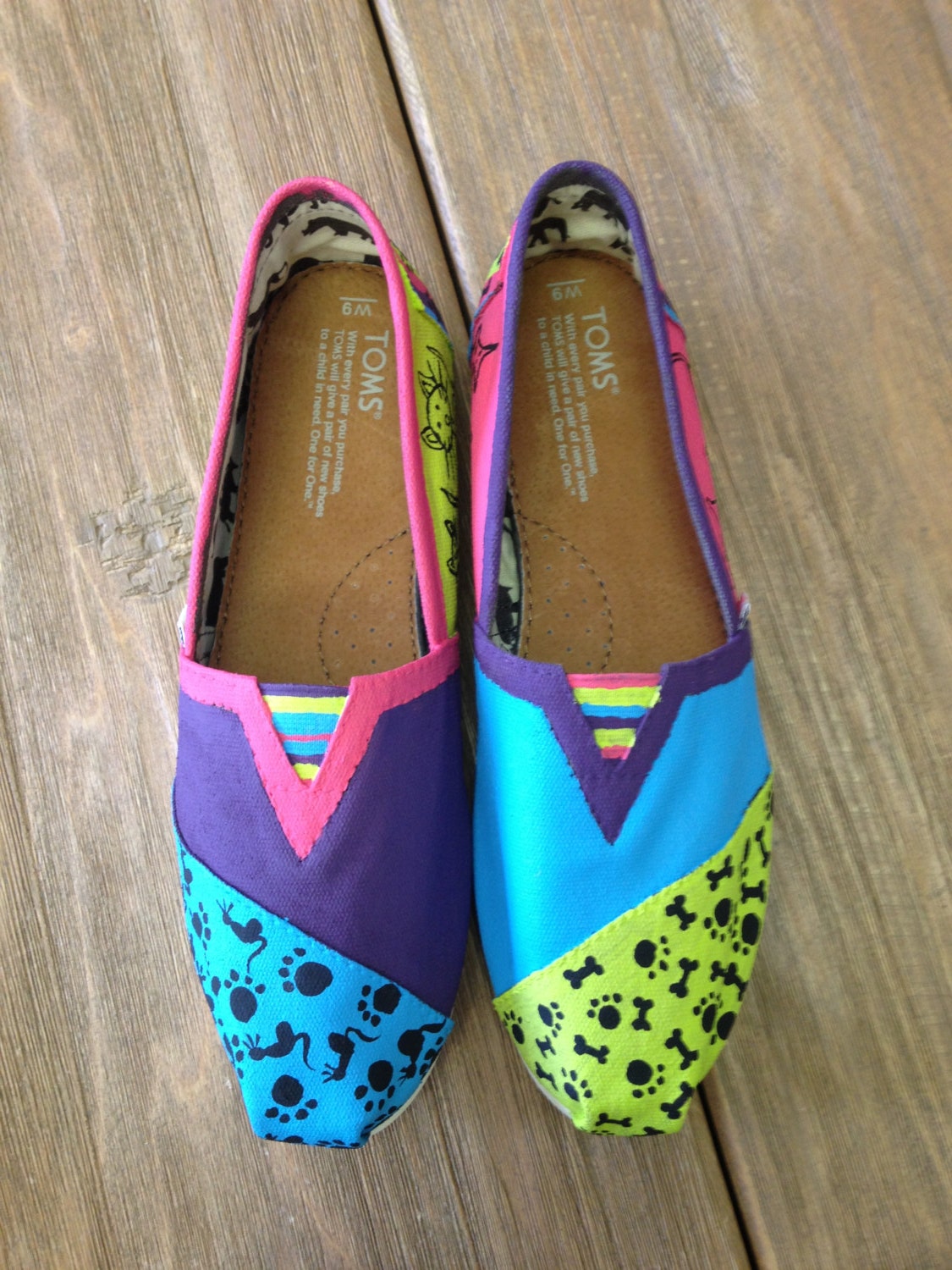 Multicolored Cat & Dog painted TOMS shoes