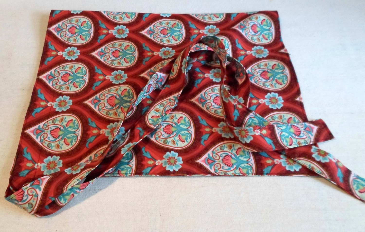 Half Apron Red with Teal and Red Flowers
