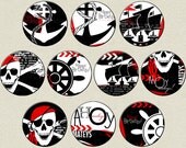 Pirates Party Decorations Cupcake toppers Circles Stickers Gift tags Badges Magnets Printable Ahoy matey Silhouettes Ships Kids Boys Il_170x135