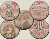 Circus pink vintage printable birthday party Carnival decoration INSTANT DOWNLOAD Stickers Cupcake toppers DIY Retro Clown kids girls Il_170x135