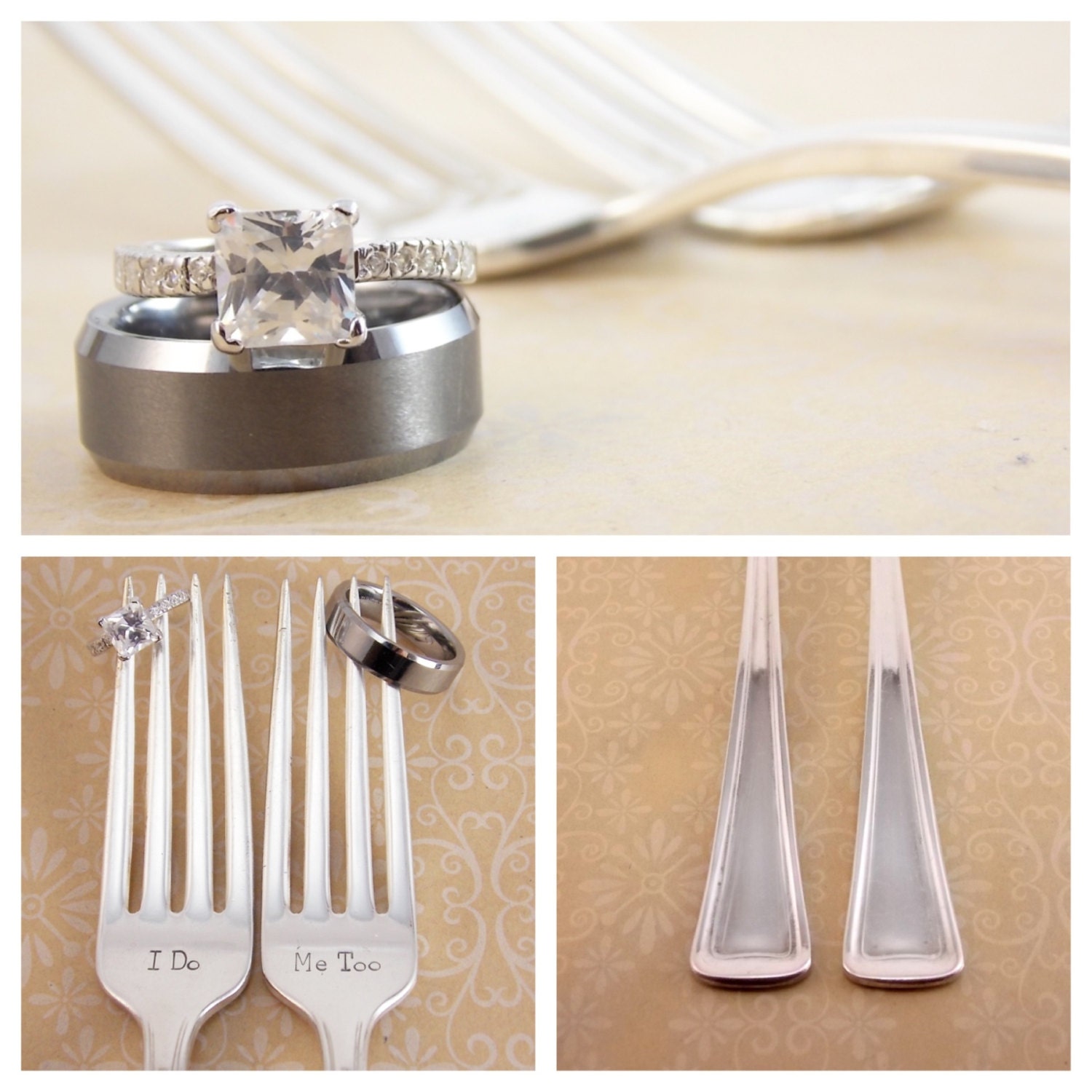 I do/ Me too Fork Set - Hand Stamped Vintage Silverware, wedding silverware, gift under 20