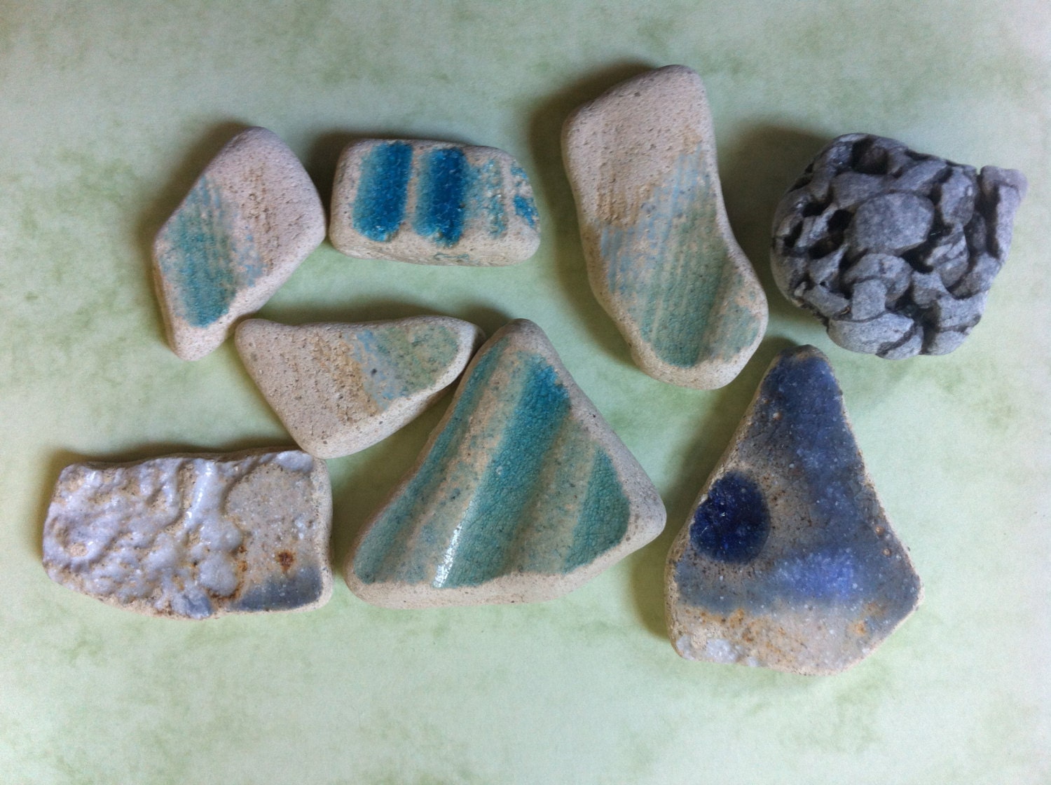 8 Sea pottery, sea pottery jewellery,sea glass pottery,sea glass beads, Unique pieces of the Mediterranean sea