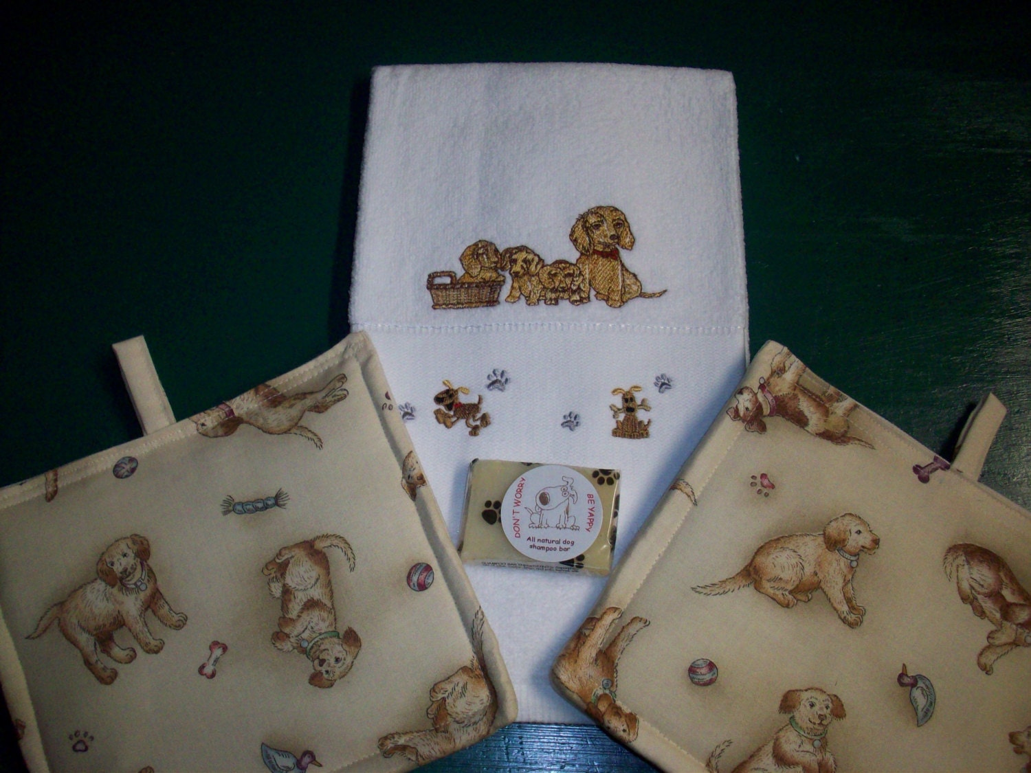 Dog Towel and Potholders and handmade dog shampoo