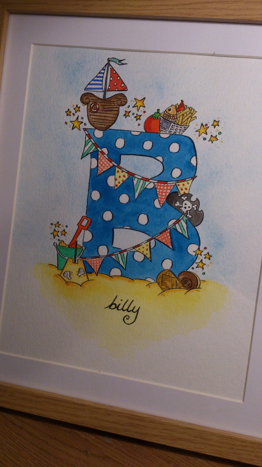 Personalised Childrens Initials and Names - Original watercolour illustration
