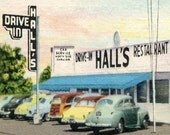 1950s Car Print, 50s Old Cars Photography Roadside Drive In Resturant, Mid Century Vintage Retro, Home Decor Art 8x8 Fresno California