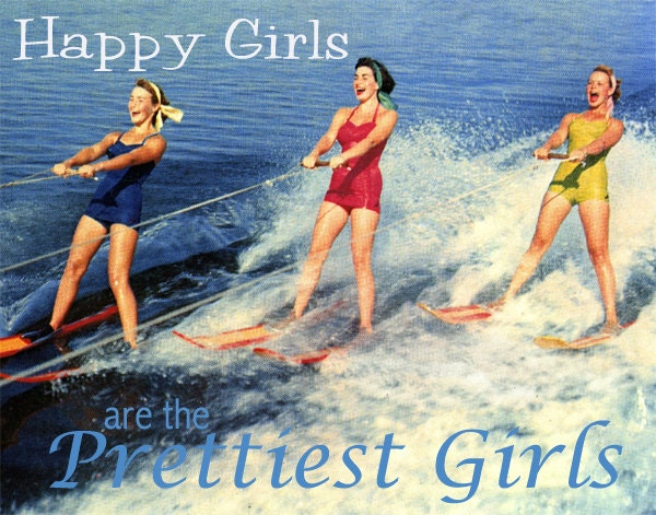 1950s Retro Girls Water Skiing Photo Art Print, Mid Century Modern Vintage Home Decor, Wall Art 11x14 Bathing Beauties Swimsuit Swimwear 50s