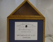Solid Unique Oak Flag Display w/ Certificate Holder, 3x5 flag, dark stain, your choice of mat color Made in the USA (O1)