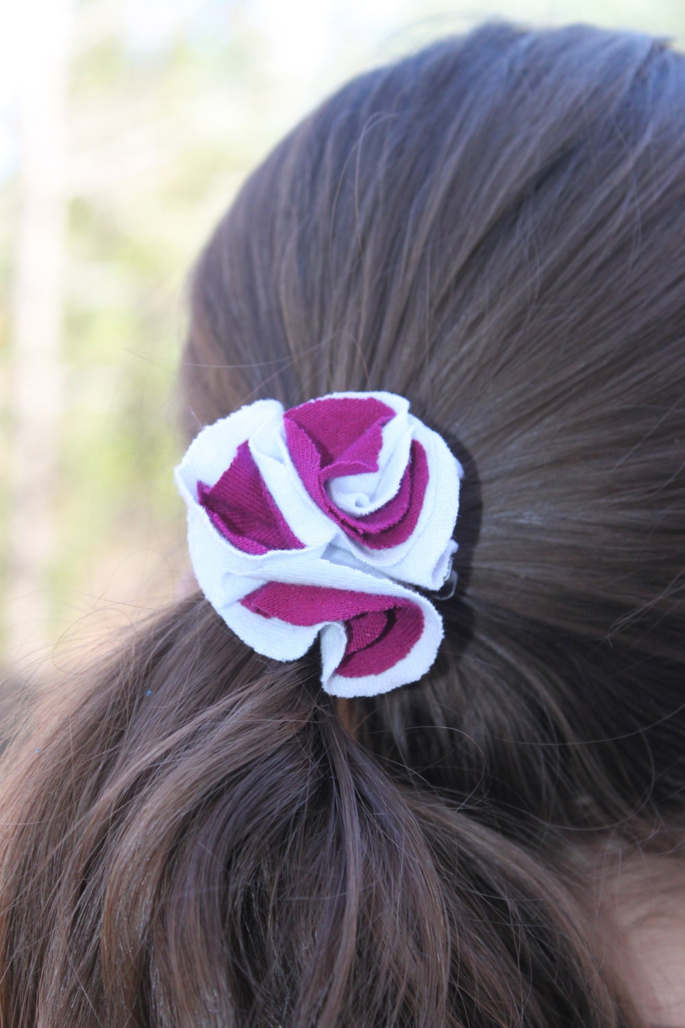 Flower Hair Clip Headband, Cranberry & White, Jersey Knit Hair Accessory, Headband with Removable Hair Clip