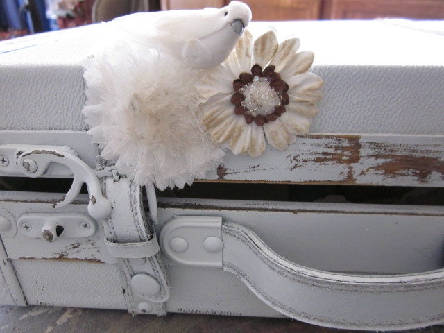 Rustic Barn Wedding Art Suitcase Guest Book Photo Book Custom Antique White Ivory Cream Handmade One of a Kind Coffee table Book