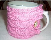 ON SALE IN Stock Coffee Tea Mug Cup Cozy Sleeve - Knit Cabled Pink Buttoned or Any Color Mothers Day Easter Gift