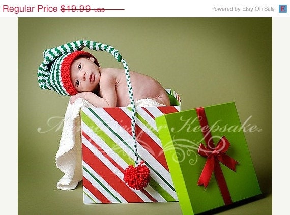 ON SALE Knit Christmas Baby Hat Pixie Elf Stocking Hobbit Munckin Green White Red Or Any Color And Size Newborn Baby Gift or Photo Prop