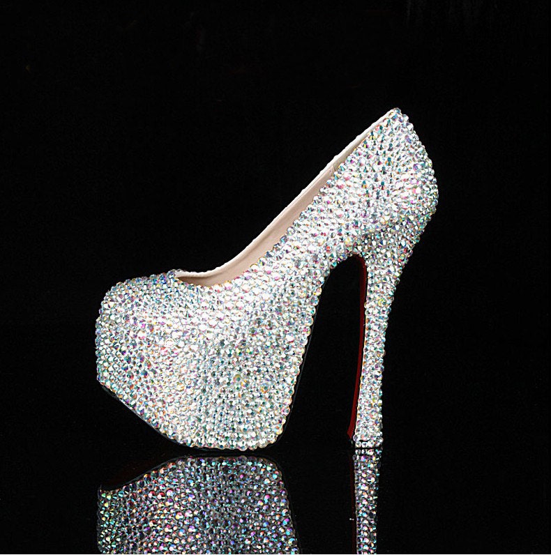 Super Tall Crystal Shoe Wedding shoes party shoes,super heels Bridal Shoes,Super high heels colorful crystal wedding shoes