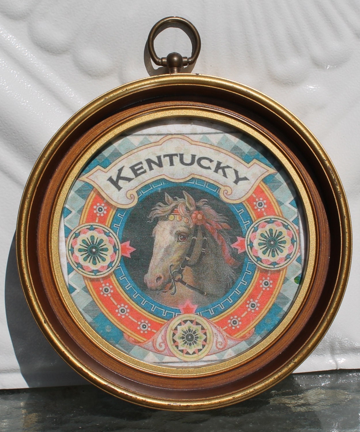 Horse Print,Kentucky Derby,Vintage Frame, Round Frame,Horse Art, Ornate frame, Vintage art,Horse decor